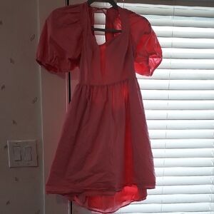Wayf Pink Puff Sleeve Dress